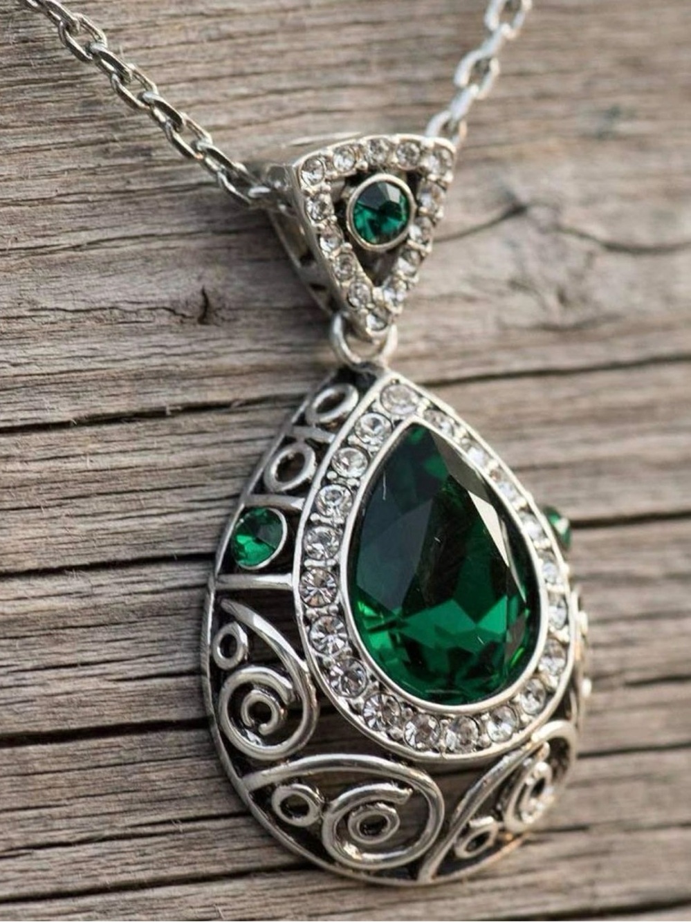 Emerald Green Crystal Teardrop Necklace (May)